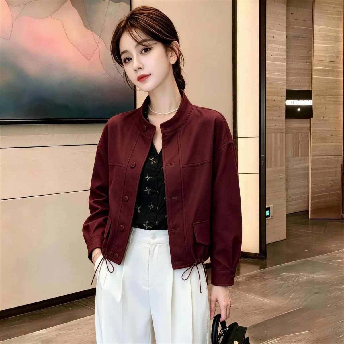 Fashionable Short Casual Stand Collar Workwear Jacket Women's Spring Autumn Popular Slimming Jacket Stylish Top