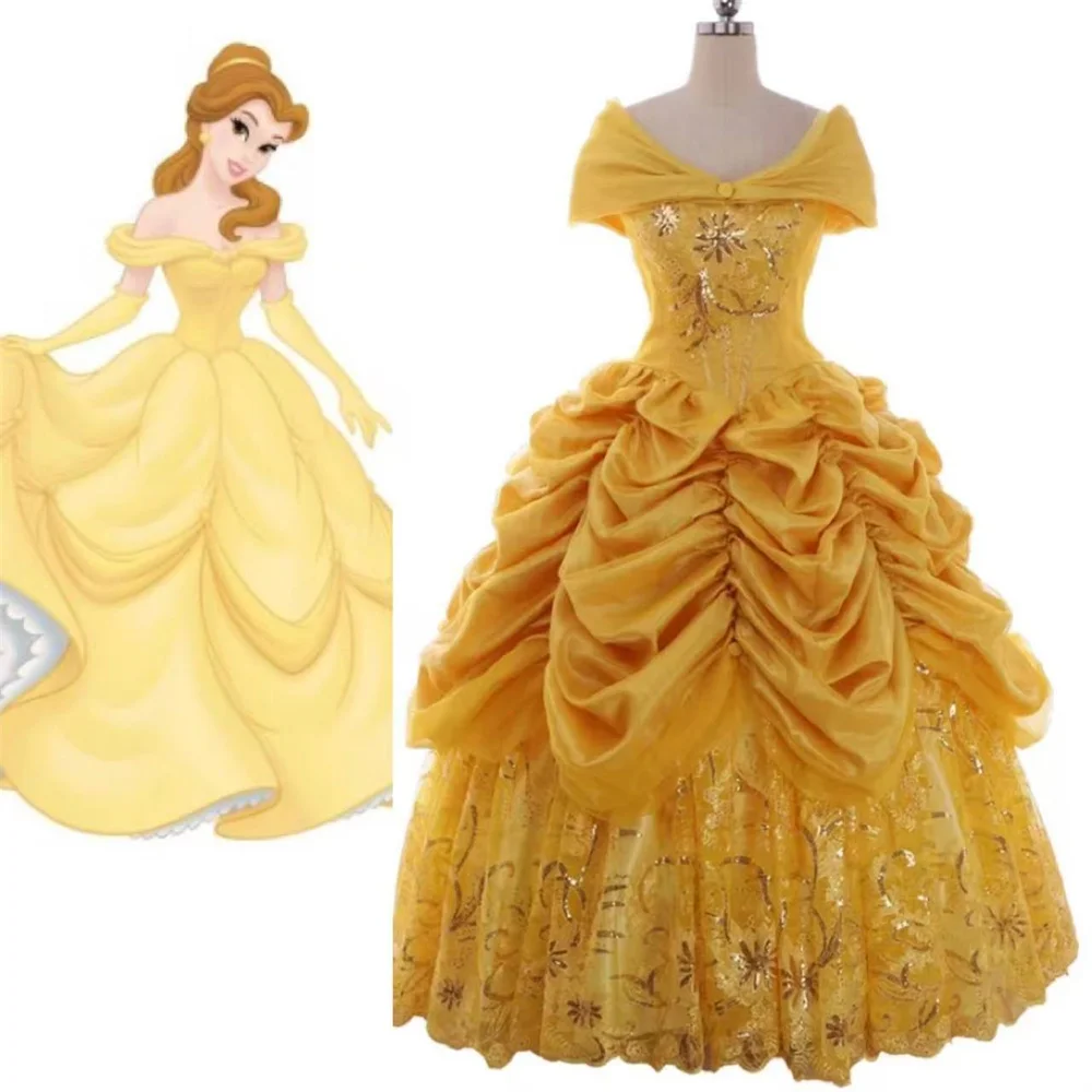 

Movie Princess Cosplay Costume Yellow Ball Gown For Women Christmas Evening Party Outfits
