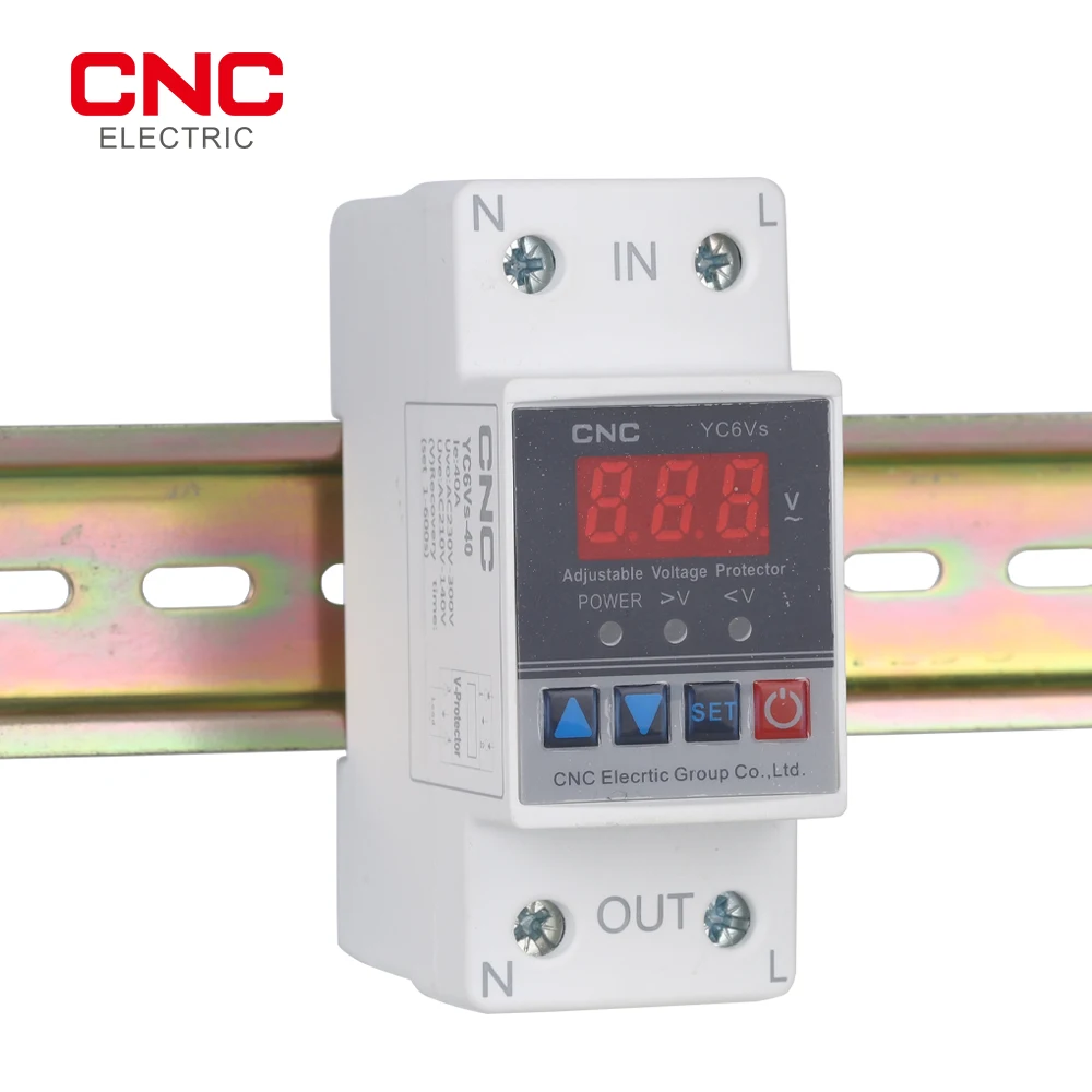 CNC Din rail 40A 63A ON/OFF Adjustable Over Under Voltage Proteciotn Device Automatic Reconnect Protector With Voltage Display