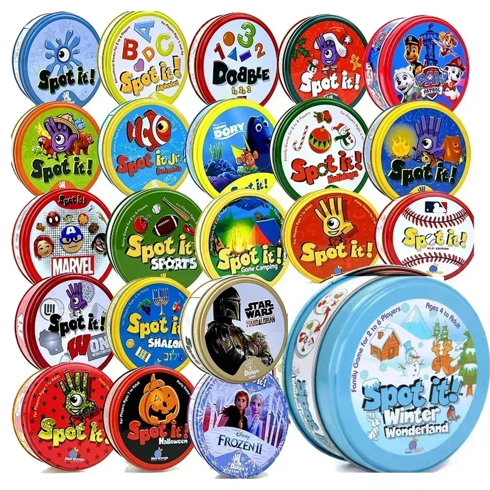 Hot Dobble Central Perk Disney Card Game Double juego 30/55PCS HP Animals Board Game Players Party player game HP Metal Box Card