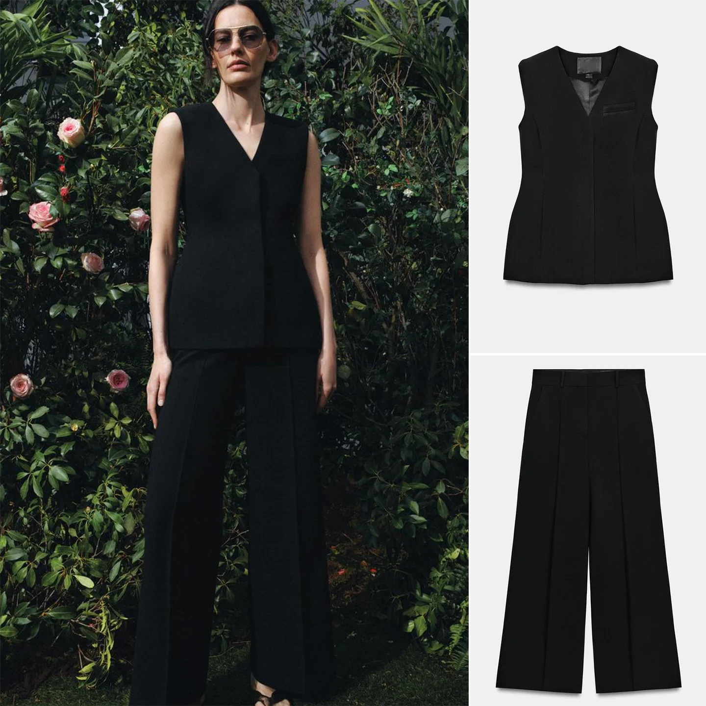 

Slim Fit Vest Casual Sleeveless V-Neck Pocket Trim Spring Fashion Set Long Pants Middle Waist Straight Leg Pants Two Pieces
