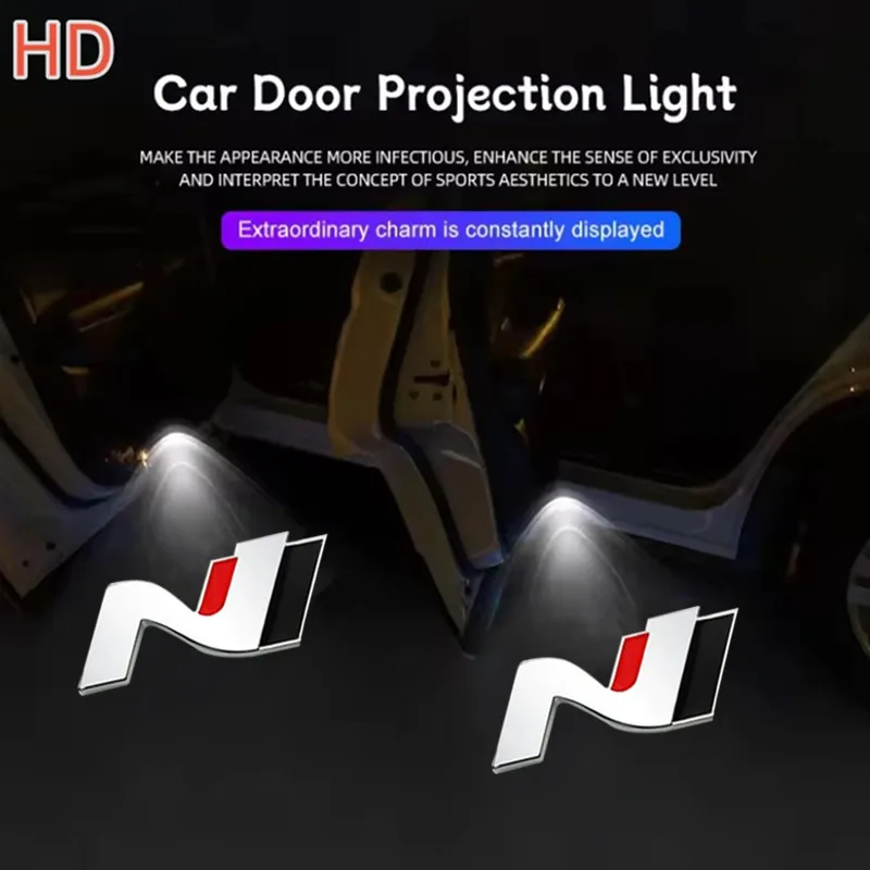 2pcs Logo Car Door HD LED Lamps Projector Courtesy Welcome Lights For Hyundai LINE Veloster Kona Elantra i30 i20 Sonata - view 2