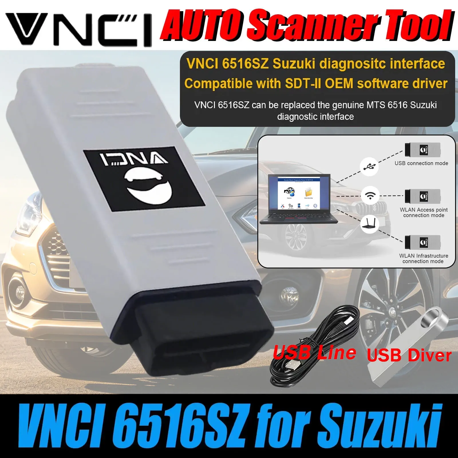 VNCI 6516SZ Automobile Diagnostic Tool Programming Immobilizer WLAN Adapter for STD2 OEM Software for SUZUKI OBD2 Scanner Tool