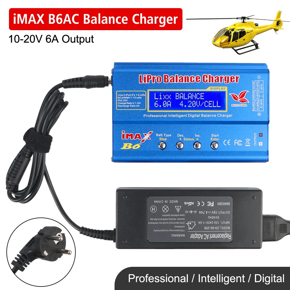 Intelligent 80W Battery Discharger Fast Charging Storaging DC 10-20V 6A Li-ion Polymer Balance Charger Imax B6 EU Plug 100-240V