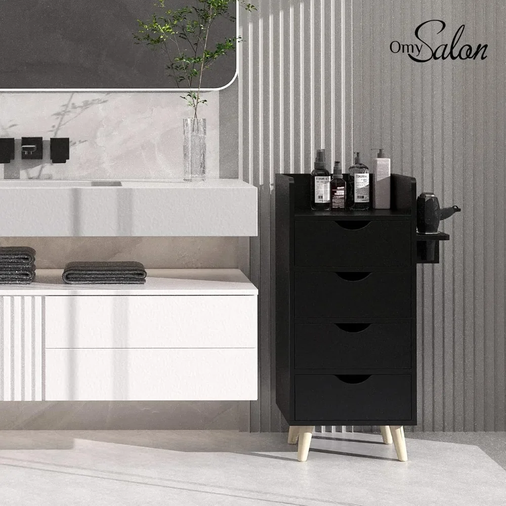 4 -Layer Salon Storage Cabinet,Hair Stylist Station Set with 2 Hair Dryer Holders，4 Drawers and Raised Table Legs