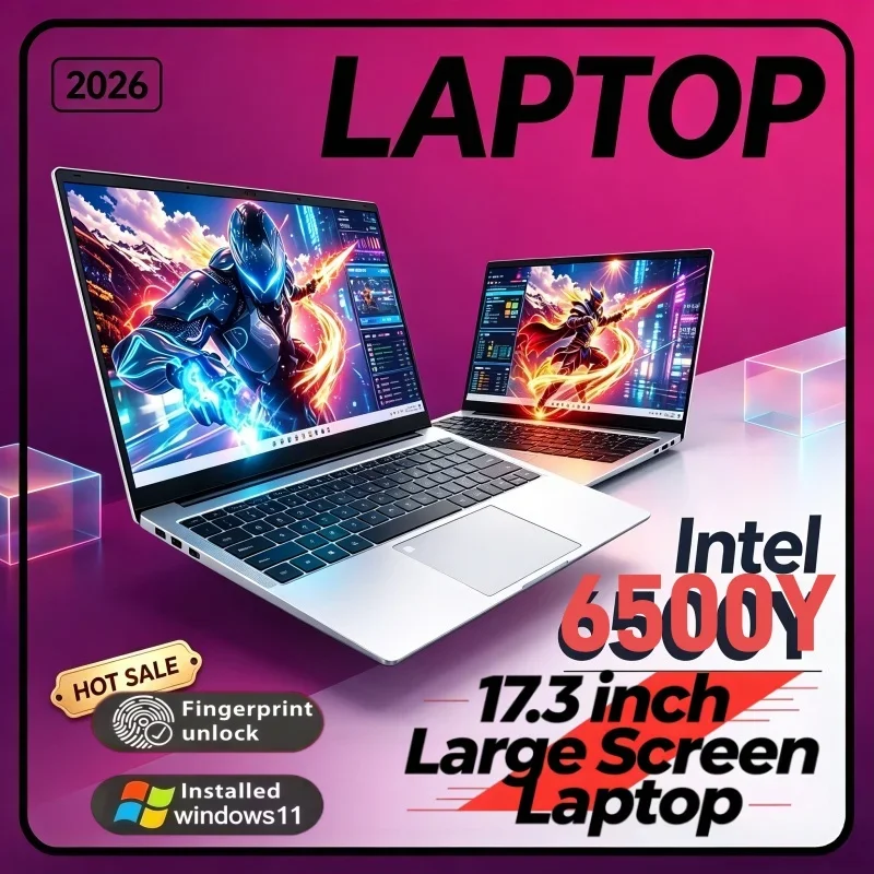Large Screen Laptop 17.3 Inch Intel 6500Y 16/32GB RAM All-in-one Windows11 1/2TB BIG SSD Portable Laptop Office Study