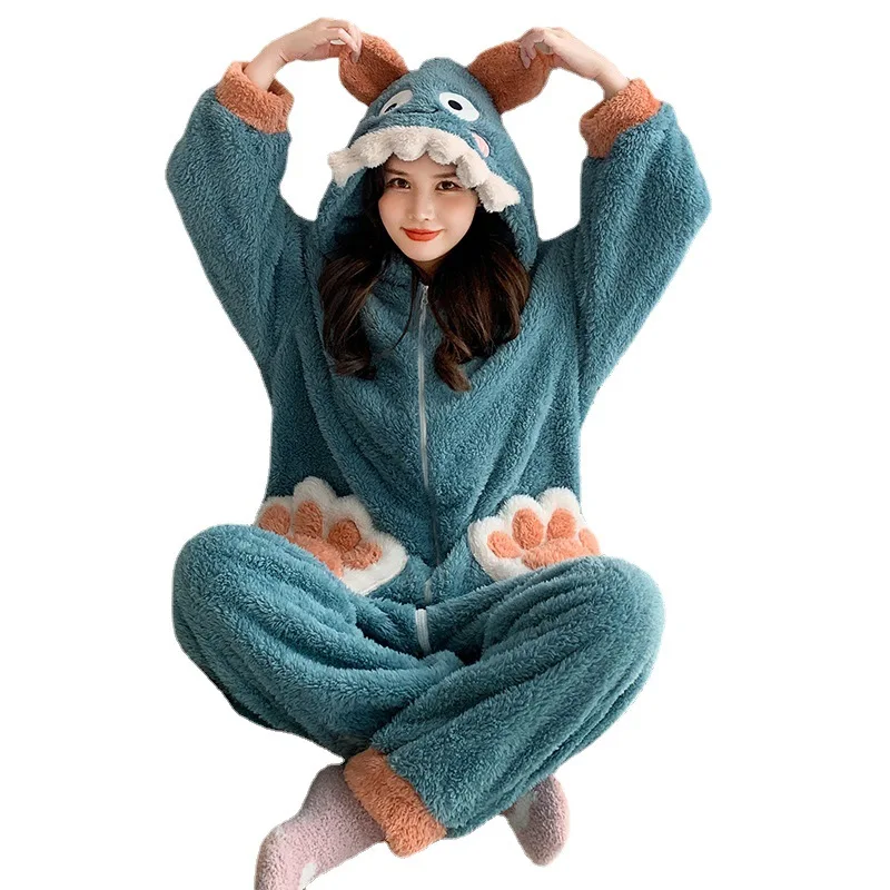 Winter Pajamas For Women Cartoon Onesie Homewear Lounge Sleepwear Warm Comfy Soft Fluffy Good Quality Kawaii Girls Dorms Pajama