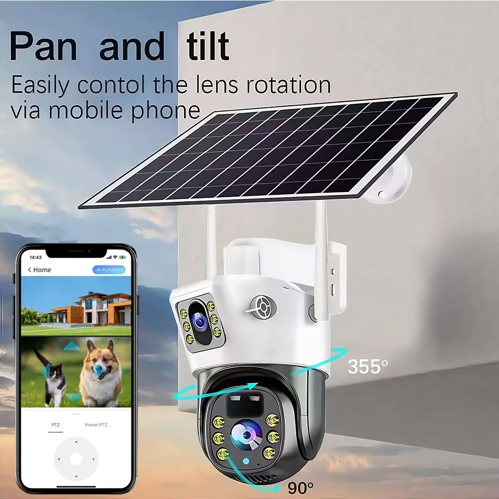 8MP 4G Camera With Solar Panel V380 Pro Outdoor Surveillance IP Camera Support Color Night Vision PIR Motion Detection V380 Cam