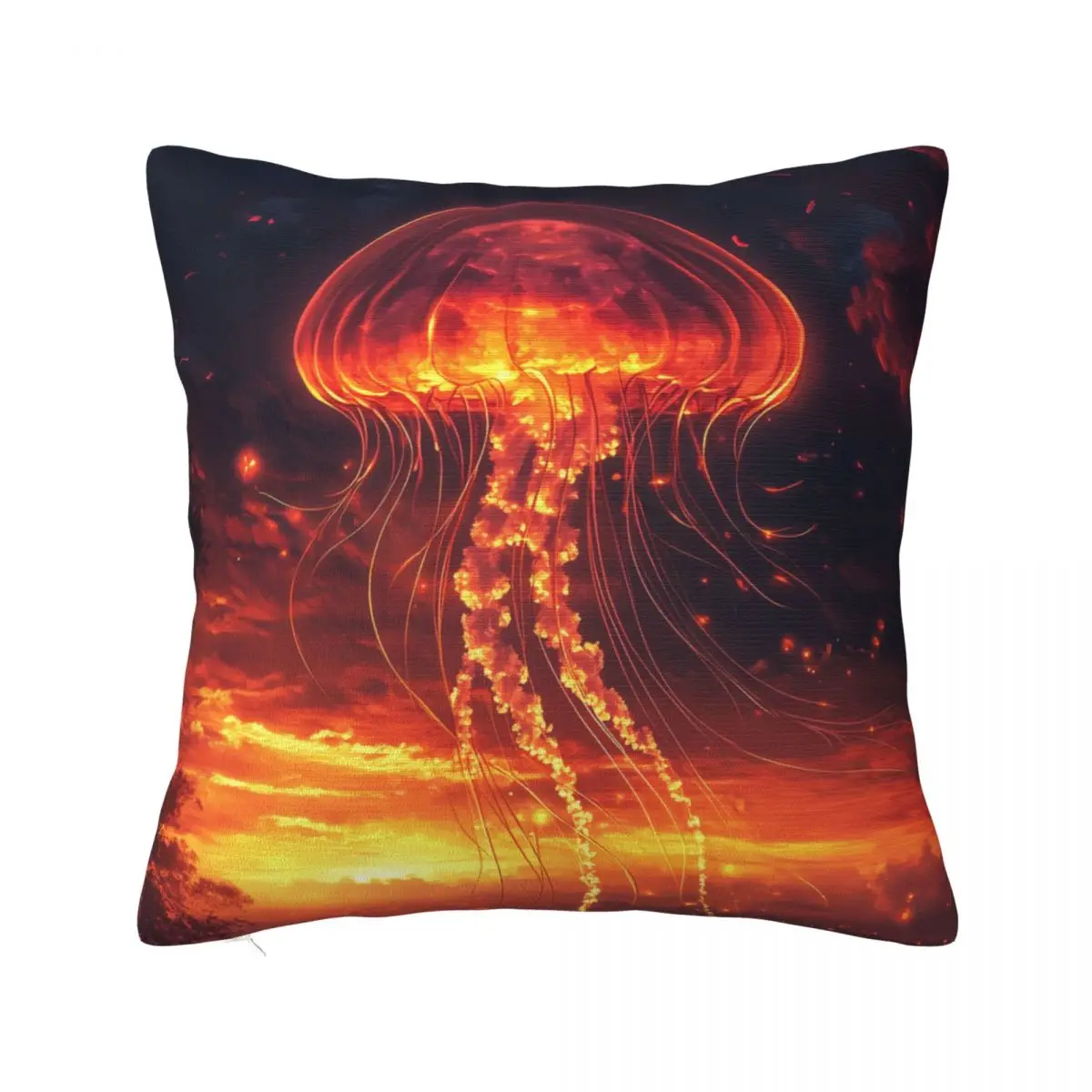 Baskılı Gün Batımı Parlayan Denizanası Büyülü Yastık Kılıfı Polyester Minder Örtüsü Dekoratif Kırlent Kılıfı Ev 40X40 cm