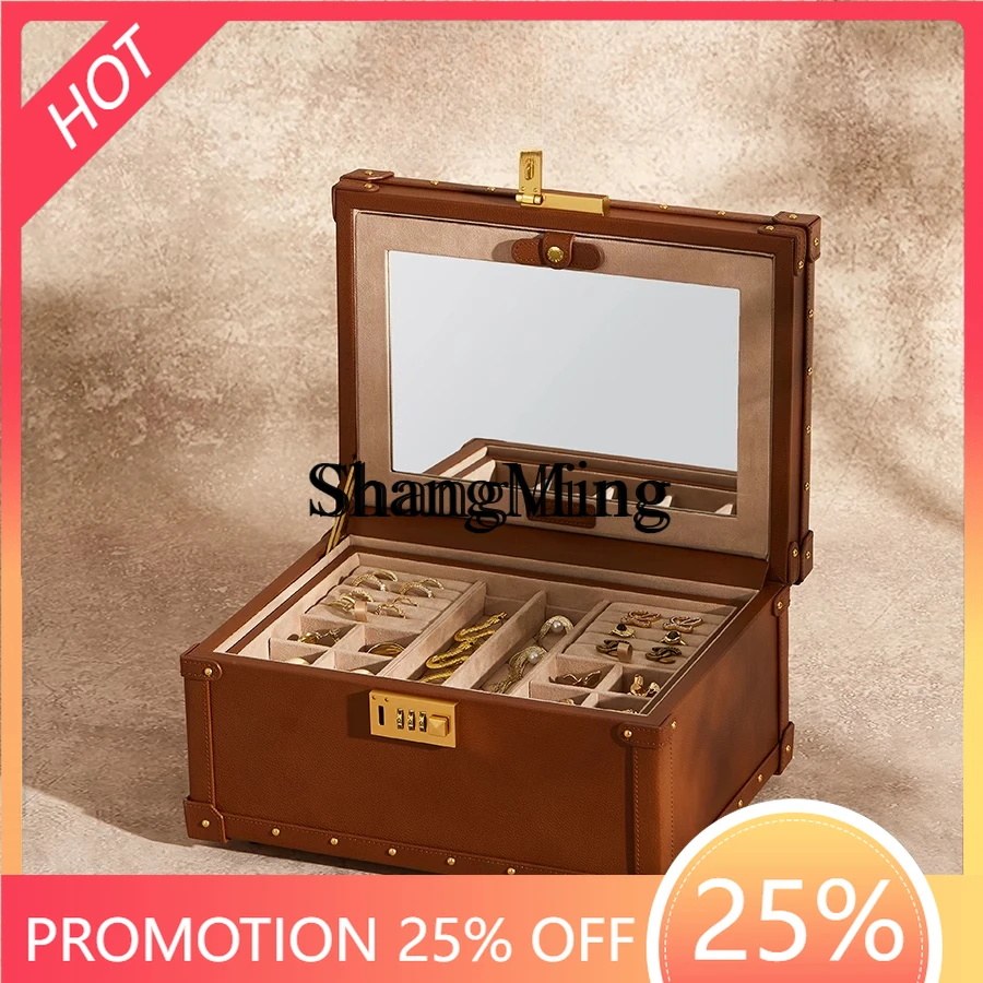 

CL кожаная жесткая коробка, изысканный замок с паролем, полная жесткая коробка из воловьей кожи, большая вместительная коробка для хранения ювелирных изделий