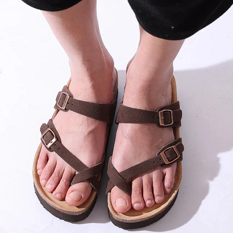 Evshine Kuh Wildleder Kork Hausschuhe Frauen Mode Clogs Pantoletten Fußbett Kork Pantoletten Männer Baotou Hausschuhe Sommer Kork Sandalen Bequeme Pantoletten – Detail 25