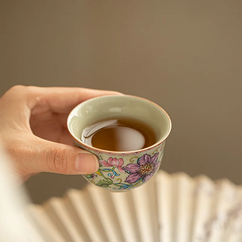 70ml Chinese Enamel Colored Palace Ceramic Tea Cup Handmade Tea Bowl Household Teaware Master Teacup Travel Meditation Cup Mugs