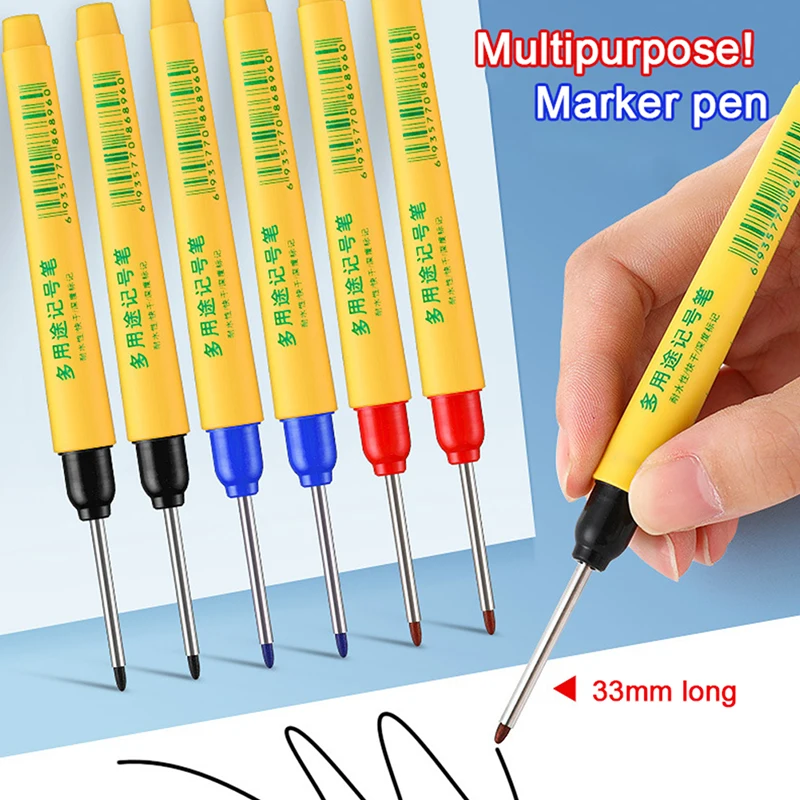 Stylo de marquage étanche et rapide pour carreaux de céramique, bois, métal, trou profond, tête longue, calcul, travail, outils d'électricien, 33mm