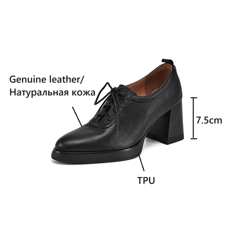 NEW Spring/Autumn Women Pumps Genuine Leather Shoes for Women Pointed Toe Chunky Heel Shoes Casual Lace-up Platform Modern Shoes