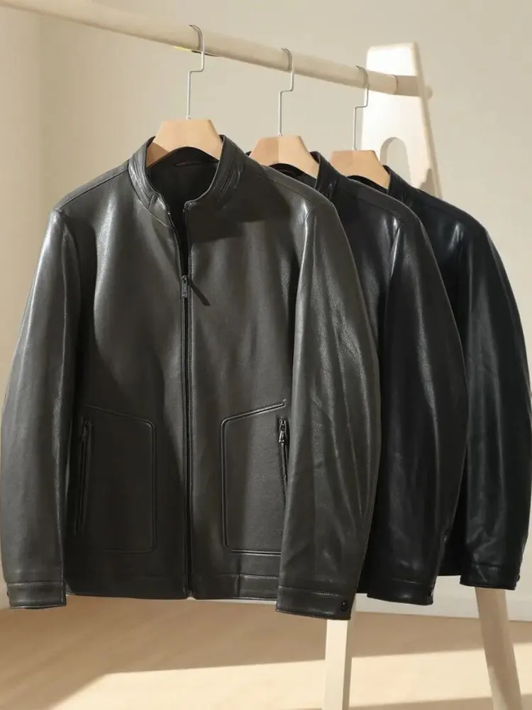 メンズPUレザージャケット、スタンドカラー、暖かいカジュアル、長袖、ジッパー開閉、スタンドフィット、ユースファッション、秋用コート