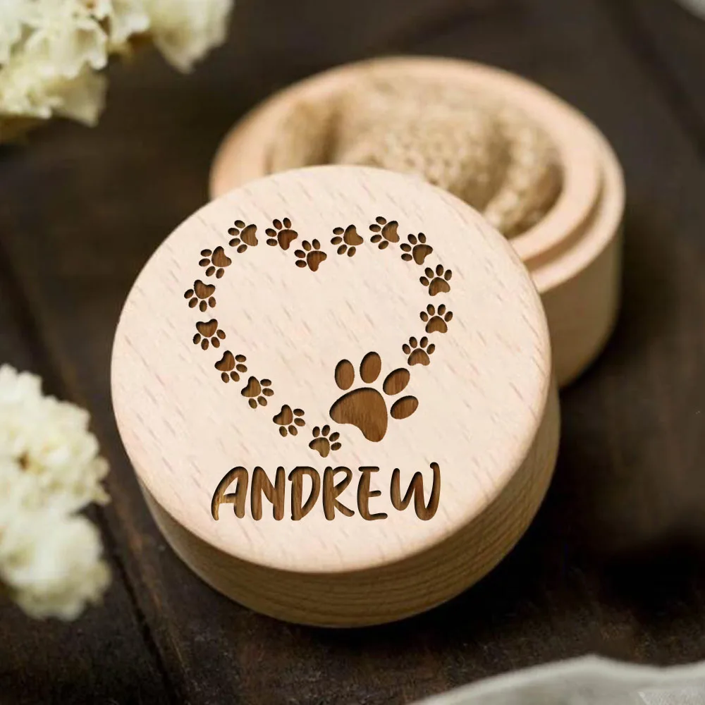 Personalized custom name wooden carving pet hair storage box dog save teeth Memorial Box commemorative gift for family friend