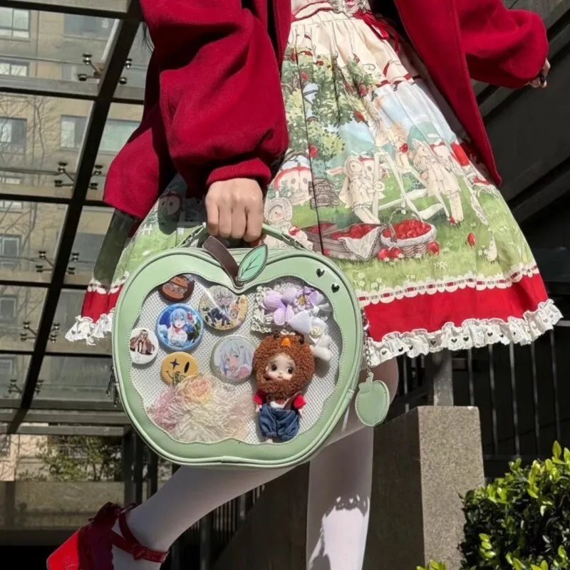 Y2K New Niche Design Apple Ita Backpack Harajuku Girl Transparent Pocket Cute Crossbody Bag DIY Display Knapsack Fashion Handbag