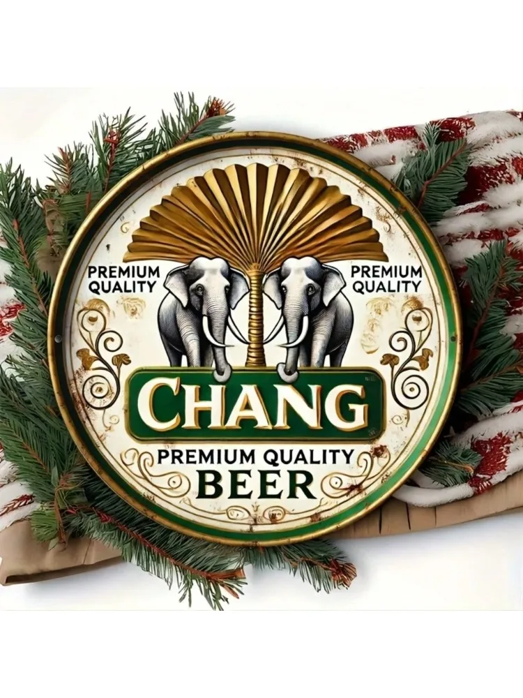 Chang Beer Blechschild, Vintage-Elefant, 20,3 x 20,3 cm, Metall-Wanddekoration für Zuhause, Bar, Garage, Männerhöhle, Retro-Aluminium-Kunstschild