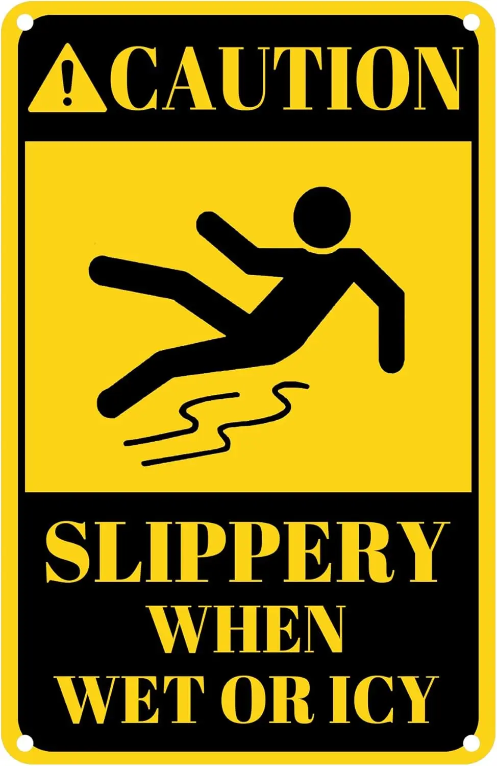 Caution Sign, Slippery When Wet or Icy Sign, 12 x 16 Inches, UV Protected, Weather Resistant, Easy to Mount