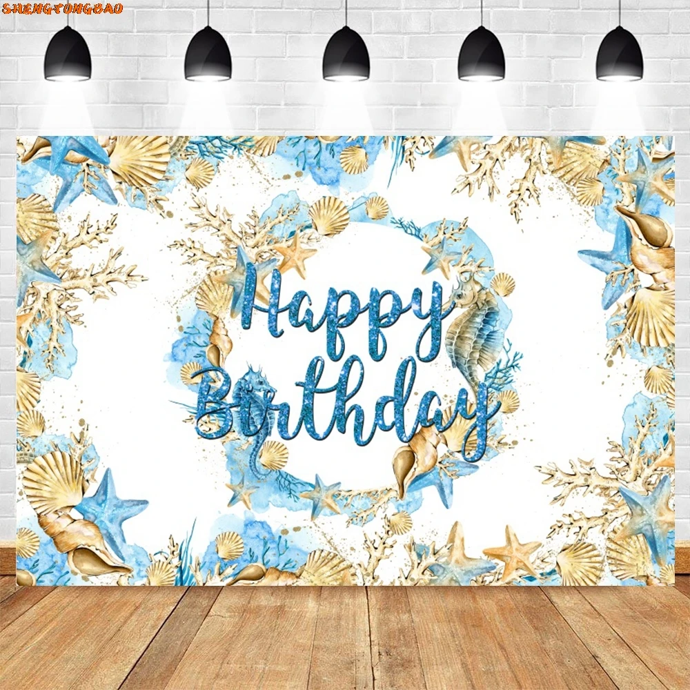 Happy วันเกิดสําหรับถ่ายภาพ Safari สัตว์ Mermaid ผีเสื้อดอกไม้ Baby Shower Party Decor พื้นหลังปรับแต่ง