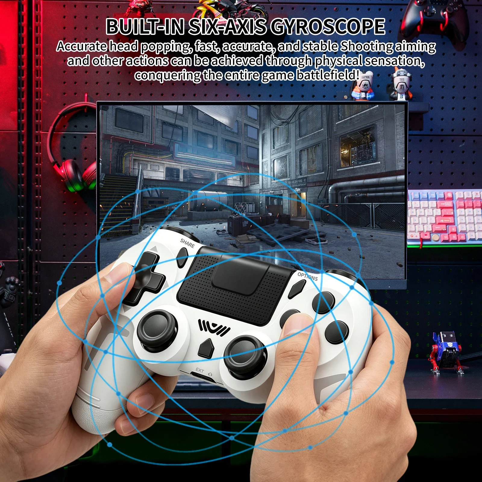 GAMINJA Wireless Gamepad 6-axis Gyroscope Dual Vibration With