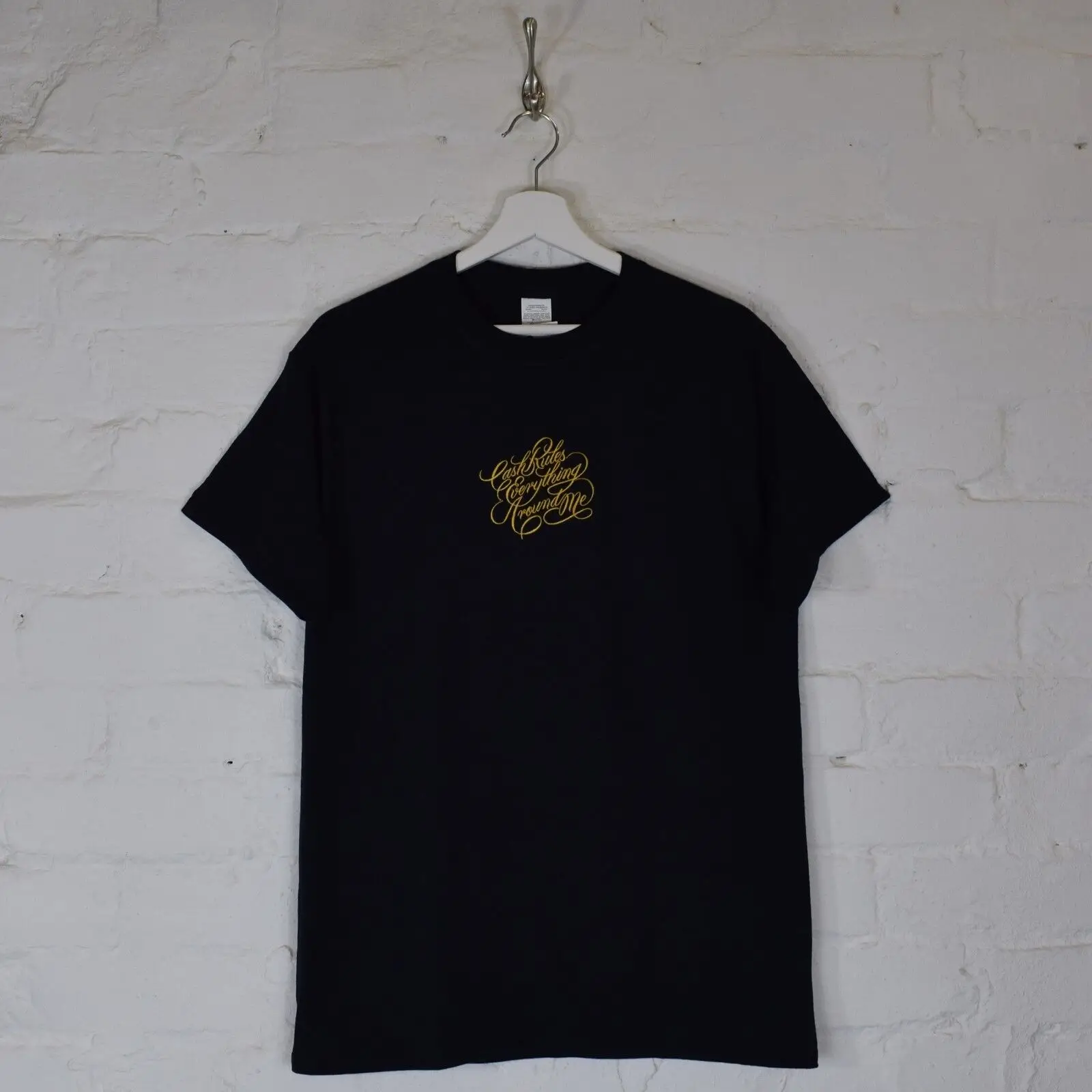 

Actual Fact Vinatge Rap Cash Rules Everything CREAM Embroidered Black T-shirt