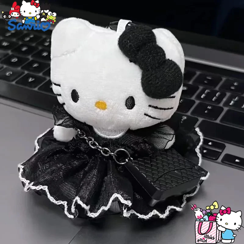 

Kawaii Hello Kitty Black/White Dress Up Plush Doll Cartoon Keychain Pendant Women's Crossbody Bag Decoration Children's Toy Gift