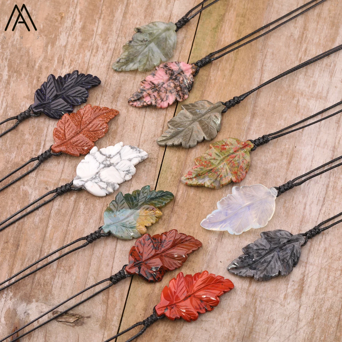 Leaf Shape Gems Stone Pendant Necklace For Women Quartz Crystal Leather Necklace Luxury Birthday Wedding Handmade Jewelry Gifts