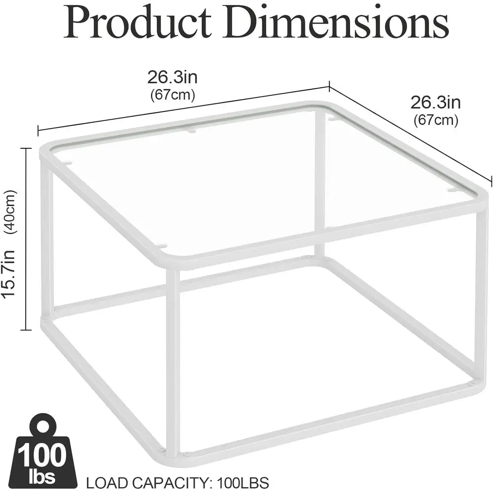 โต๊ะกาแฟกระจกสีขาวทันสมัย ดีไซน์สี่เหลี่ยมเรียบง่ายสำหรับห้องนั่งเล่นและสำนักงาน ขนาดกะทัดรัดพร้อมโครงโลหะ ใช้งานง่าย
