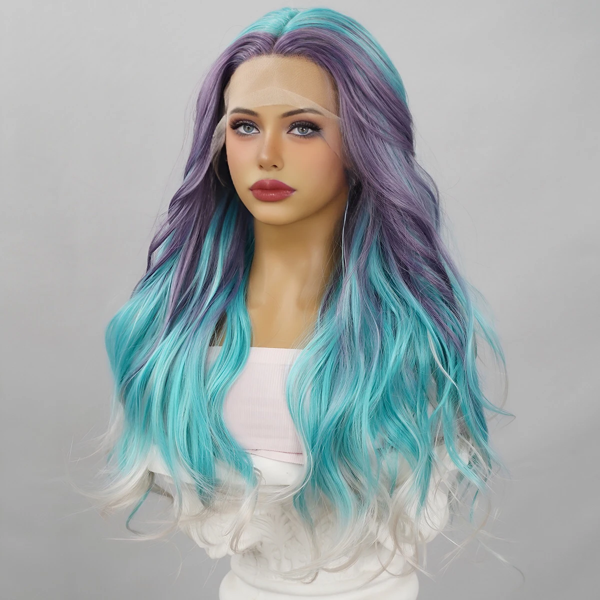 Heat-Resistant Fluffy Natural Synthetic Texture Wig Daily Role-Playing Women's Wig Long Blue Gradient Color Wig