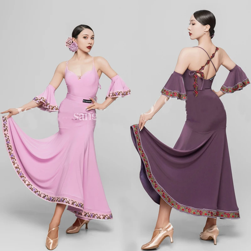 

Fashion Ballroom Dance Competition Clothes Women'S Latin Dance Performance Costumes Adults Sleeveless Latin Top Skirts SL10247