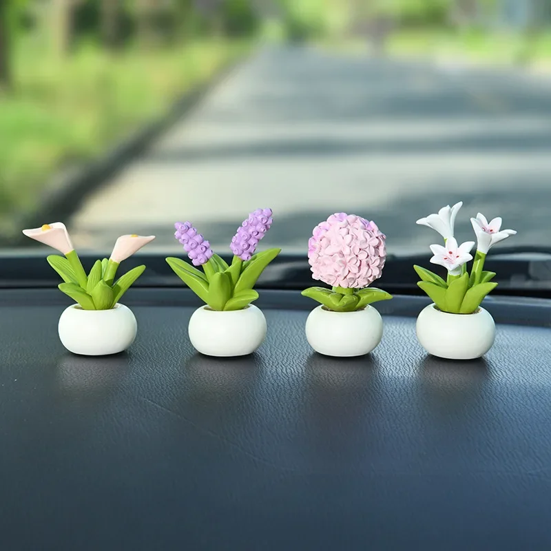 Cute Simulation Flower Pot Automobile Dashboard Decoration Resin Lily Car Decoration Hyacinth Cute Car Accessories Car Decor