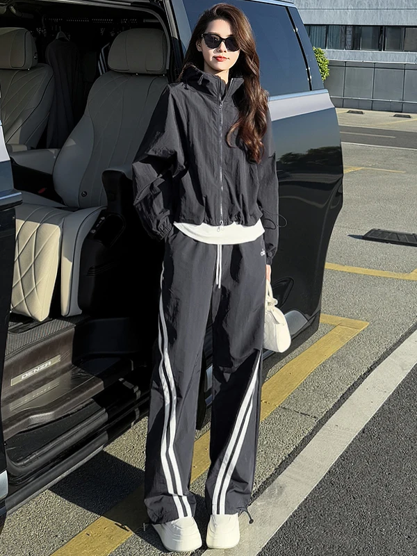 

Cool Casual Sportswear Set Women's High Waist Wide Leg Pants Shirt Two Piece Set Spring 2026 High End Brand Trendy Outer...