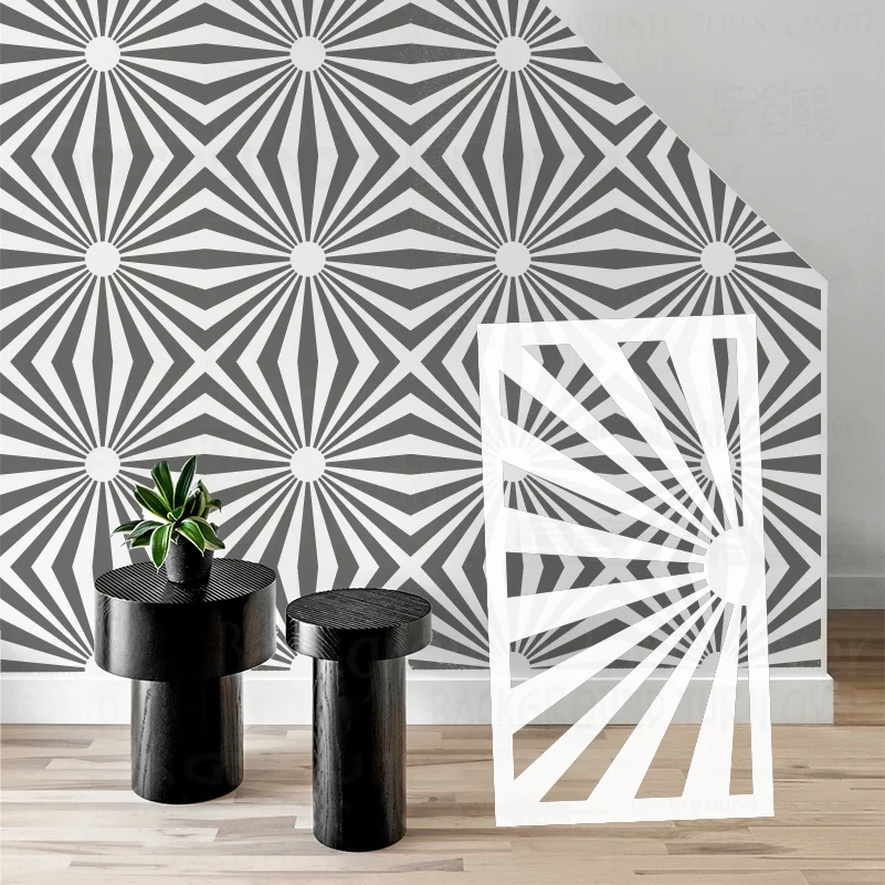 

30cm - 70cm Stencil Wall For Plaster Decor Template To Paint Decorative Furniture Makers Painting Sun Ray Geometry Stripe S031