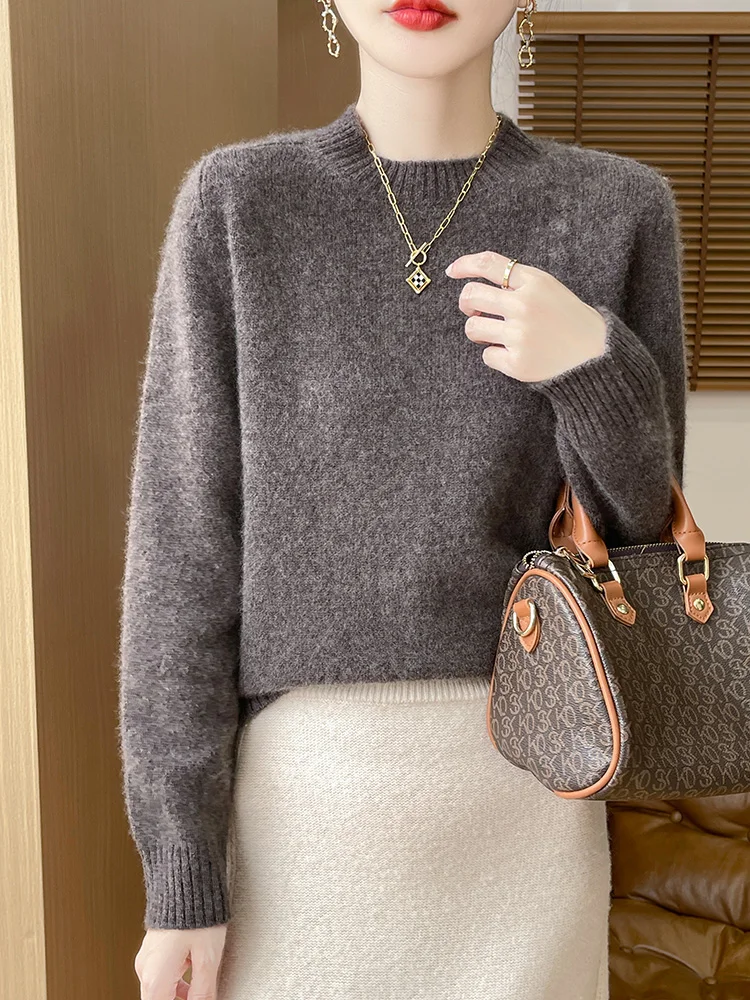 Maglione da donna in lana di cotone australiana al 100%, maglione basic a maniche lunghe, abbigliamento, maglieria