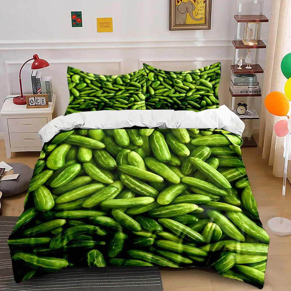 Fresh green vegetables piled tightly Bedding Set for Kids Luxury Gift 3pcs Digital Print Comforter Set Soft Comfortable