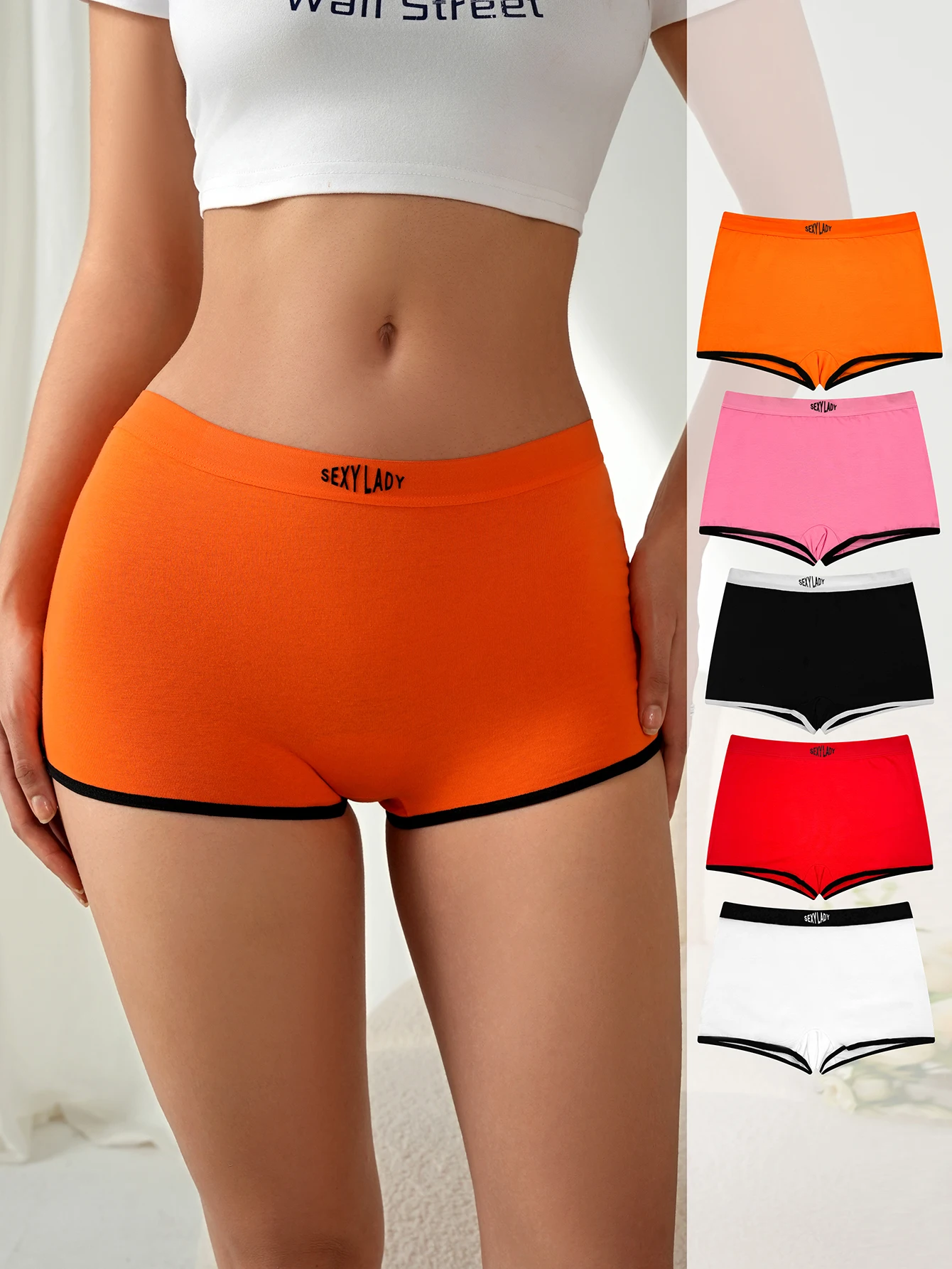 

5-piece mixed-color pure cotton color-blocking English letter women's briefs and comfortable underwear for girls