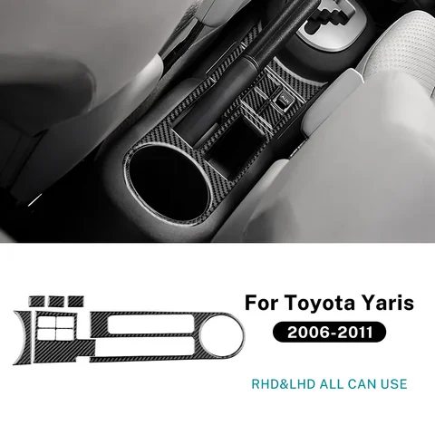 Для Toyota Yaris 2006, 2007, 2008, 2009, 2010, 2011, настоящая мягкая наклейка из углеродного волокна, LHD RHD, автомобильная шестерня, ручной тормоз, чашка для воды, аксессуары