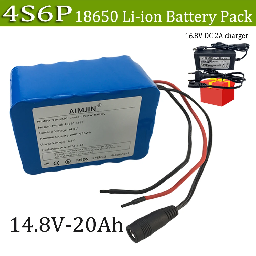 

4S6P 100% New 14.8V 20Ah 18650 Li-iom Battery Pack Night Fishing Lamp Heater Miner's Amplifier Batteries with BMS