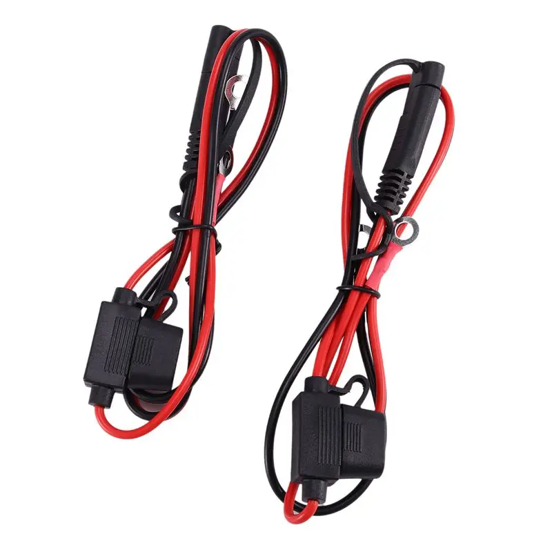 Hot Selling-Foxsur 2Pcs Motorcycle Battery Sae Charging Cable Sae Quick Disconnect Plug To 12V Ring Terminal Fuse,Foxsur