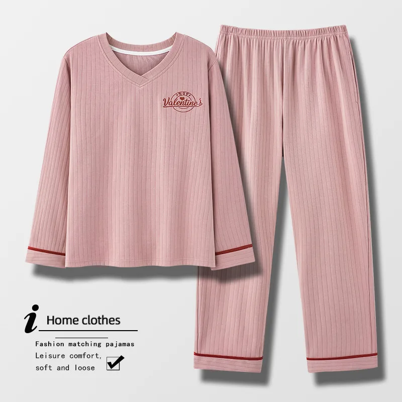 Conjuntos De Pijama Large Size Cotton Long Sleeve Women's Pajamas Set V Neck Top Trousers Sets Home Wear Sleepwear Clothes 4XL image 6