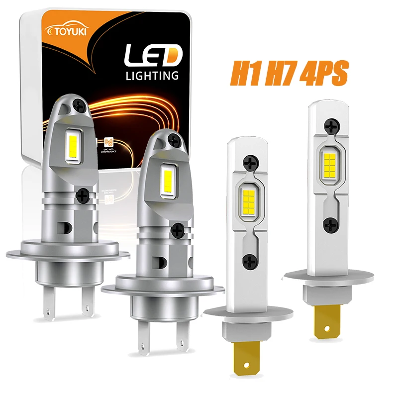 

TOYUKI 4Pcs H1 H7 Led Bulb Mini 1:1 Plug Play Fanless Car Led Lamp 16 Pcs CSP Chips Led Headlight Fog Lights DRL 6000K White 12V