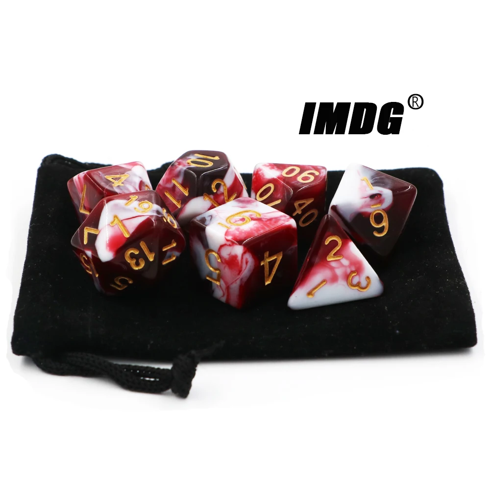 IMDG 7ชิ้น/เซ็ต RPG เกมกระดานชุด Polyhedron อะคริลิคก้อนสีแดงสีขาวผสม Multicolor ลูกเต๋าดิจิตอล