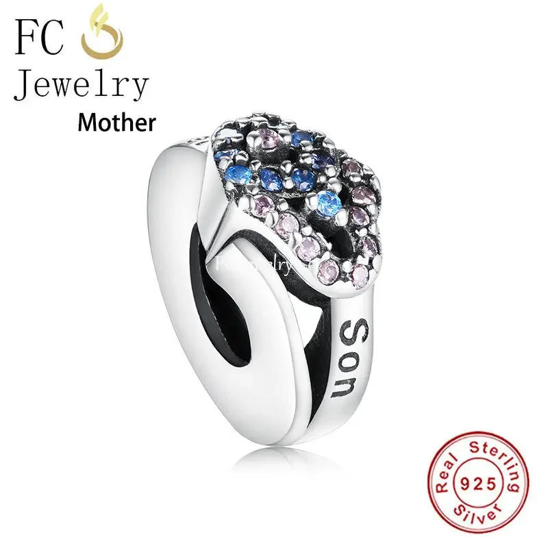 

FC Jewelry Fit Original Pan Charms Bracelet Real 925 Sterling Silver Ring Shape Double Heart Mother Son Bead For Making Berloque