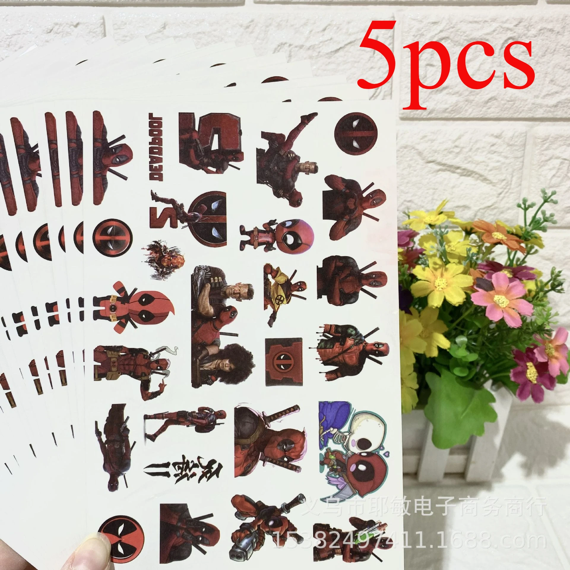 

Movie Marvel 5pcs Deadpool Tattoo Stickers Disney Anime Accessories Cosplay Decorations Birthday Party Gifts Children's Toys