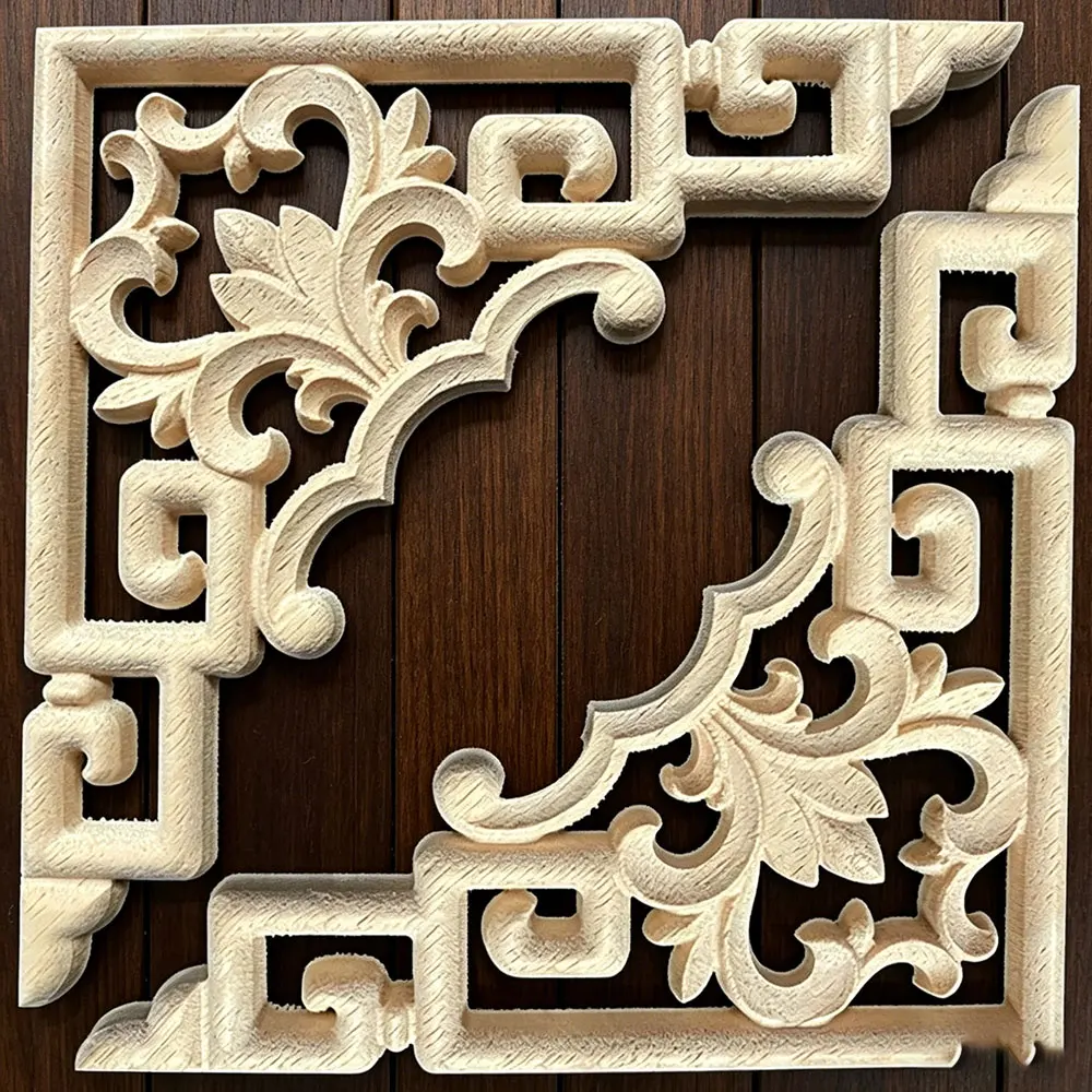 

2PCS 15cm Wood Carved Applique Onlay Decal Unpainted Decor Flower Home Door Wall Retro European Symmetrical Hollow 3D