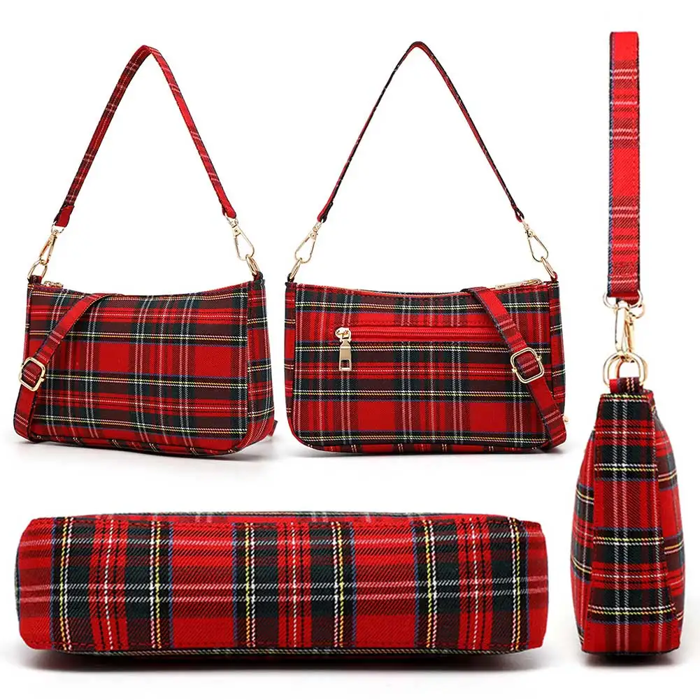 

Women Stylish Commuting Bag Large Capacity Tartan Check Simple Armpit Bag with 2 Straps Canvas Single Shouder Bag Tote Handbag
