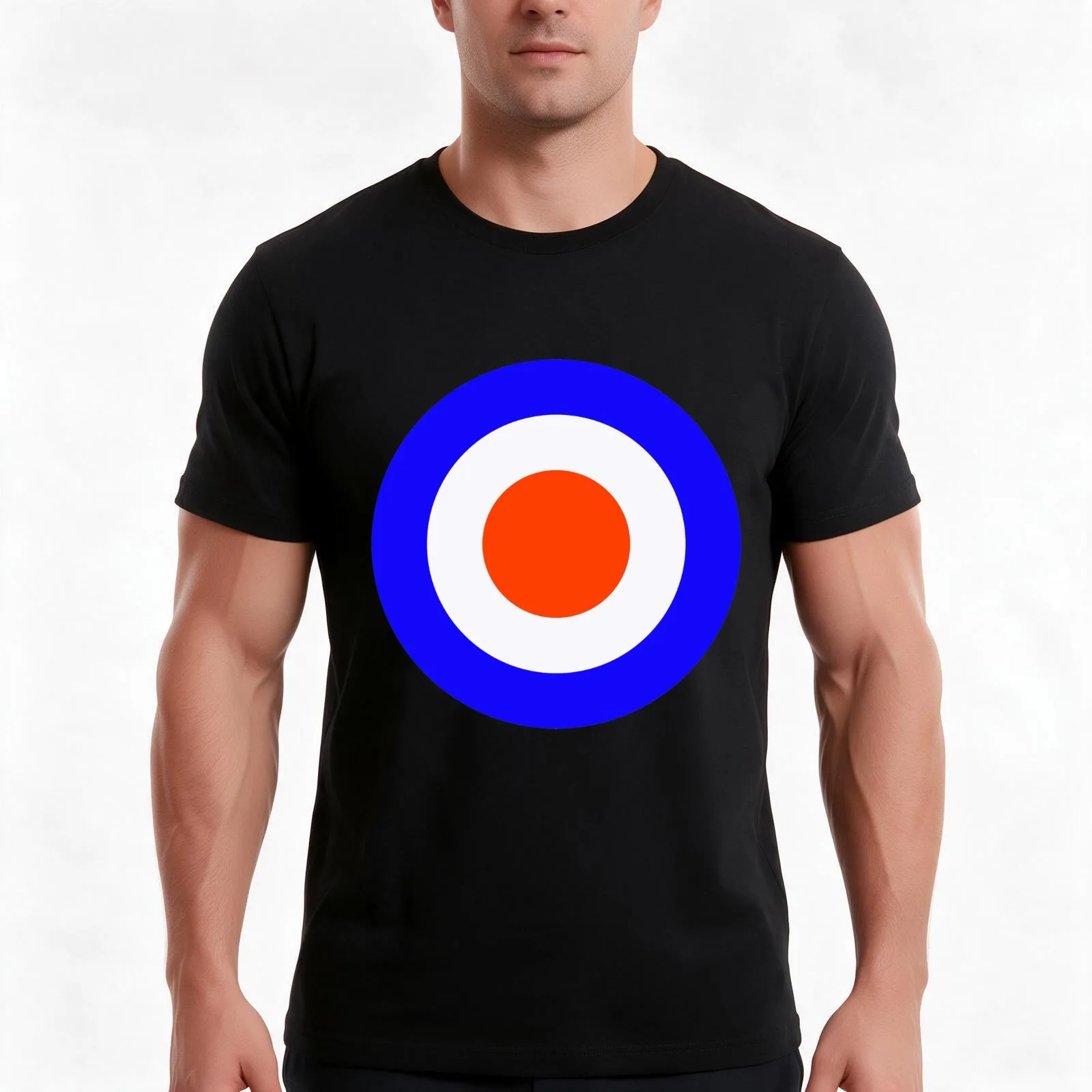 Classic MOD target T-Shirt, Summer Casual Cotton Tee, Oversized Streetwear Tops, Vintage Graphic Print, Loose Fit Short Sleeve