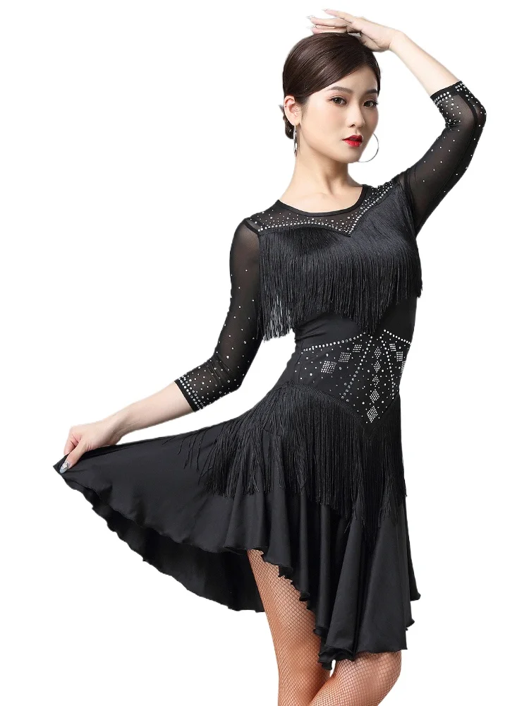

X2174 Latin Dance Dress Modern Jazz Rumba Tassel Dress Professional Competition Suit Team Training Suit