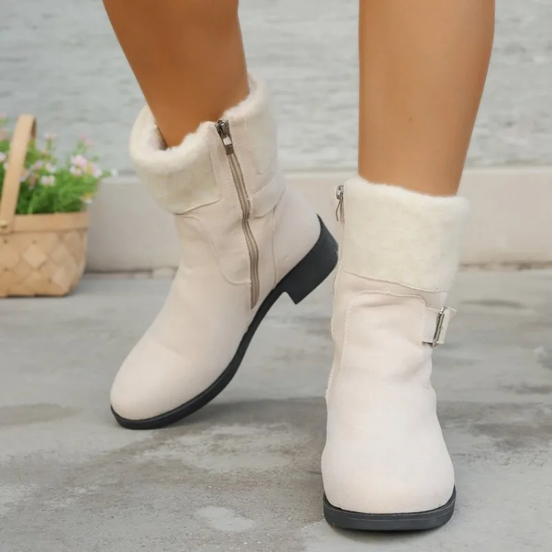 

NEW Snow Boots Women Winter Warm Fashion Designer Platform Boots Non-slip Short Plush Flats Suede Shoes Mujer Plus Size 41 42 43